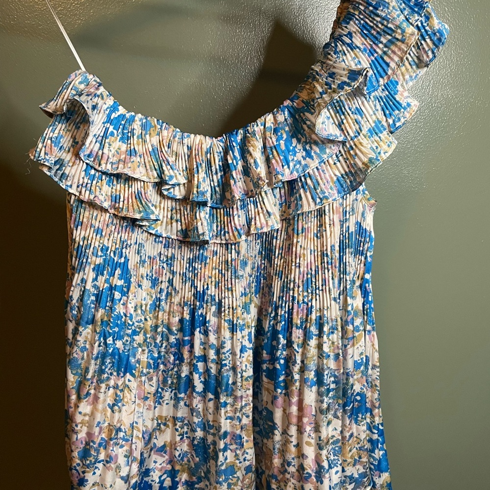 Mystree Blue and Cream Floral Off the Shoulder Top